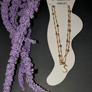 Bracelet Initial Ankle with letter (S) symbol, double layer chain color Gold